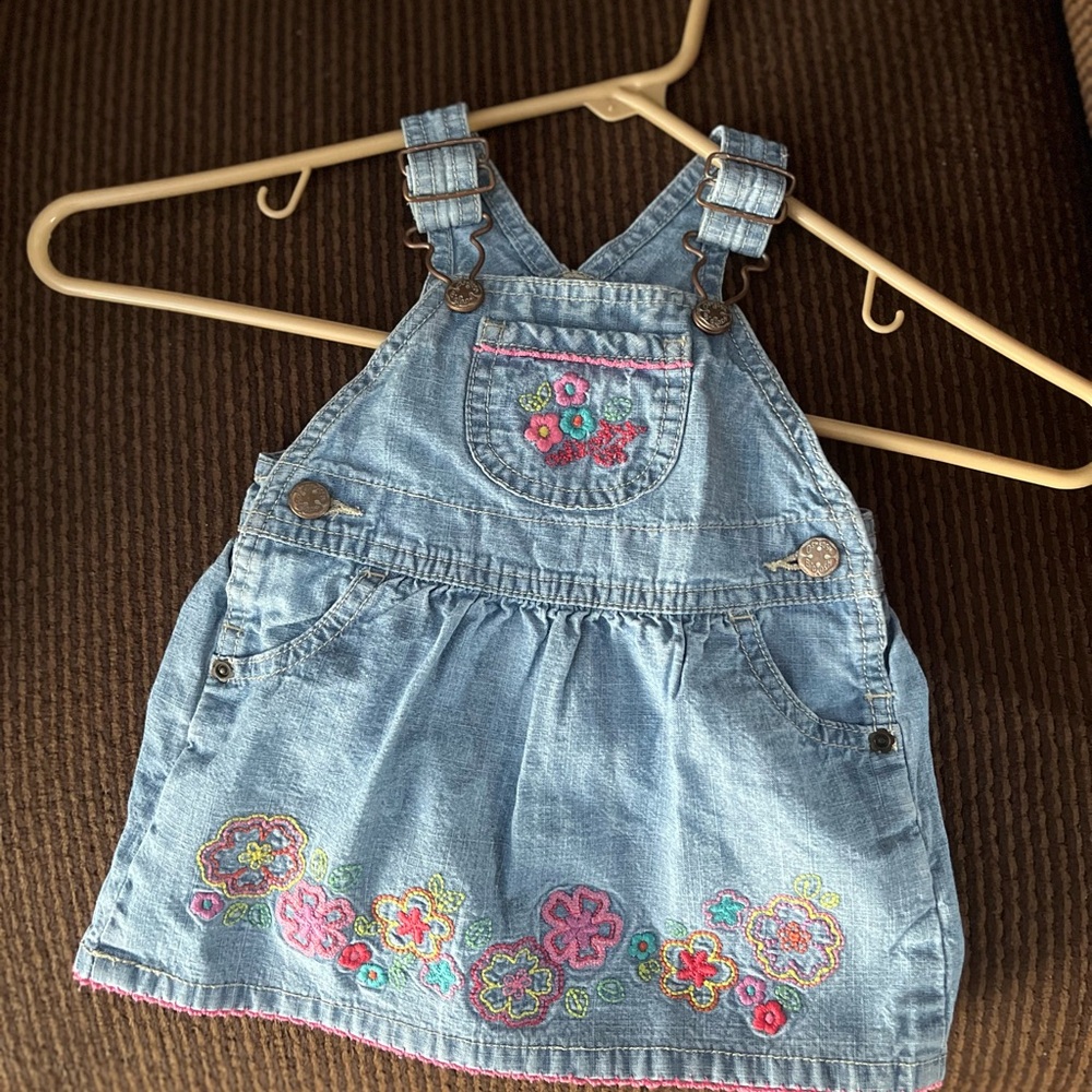 VTG OshKosh B'gosh Blue Denim Dress with Floral Embroidery